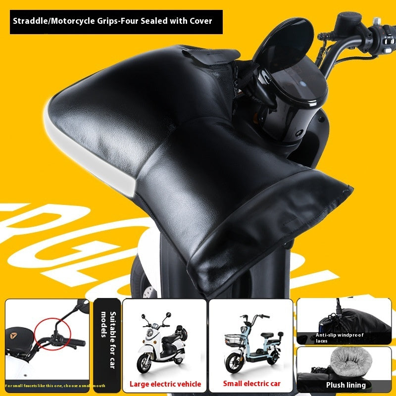 Electric Motorcycle Handle Grip Winter Thermal Waterproof Windshield Gloves Fleece-lined Hand Guard