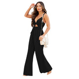 Ladies Casual Solid Color Jumpsuit Sleeveless Wide-leg Pants