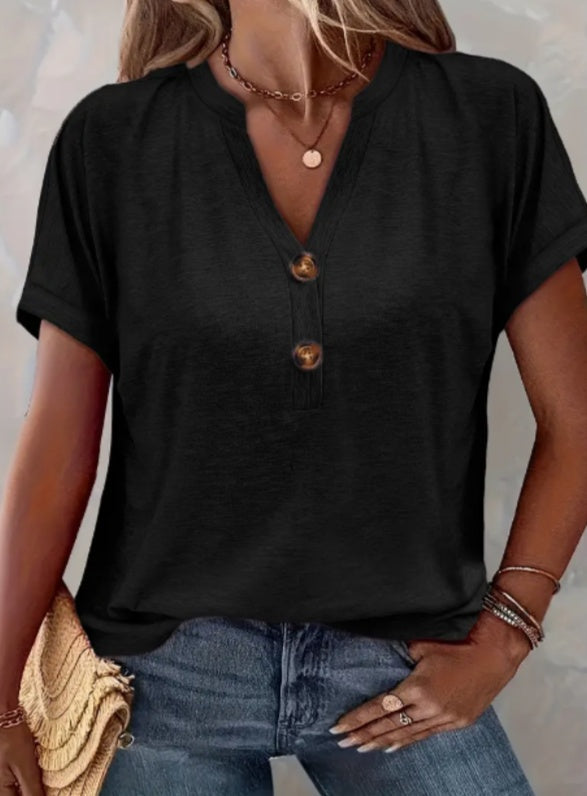 Women's Solid Color Button Short Sleeved Shirt