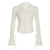 Gentle Girl Ruffled Solid Color Versatile Top Women