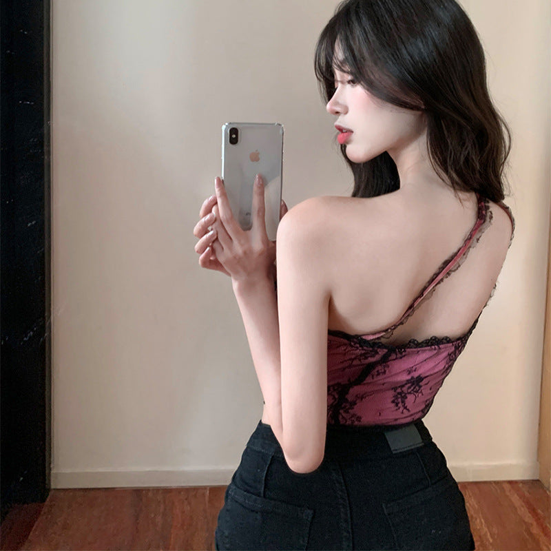Lace Sexy Hot Girl Small Suspender Vest Women''S Summer Chest Wrapped Short Pink Top With Bottom Coat
